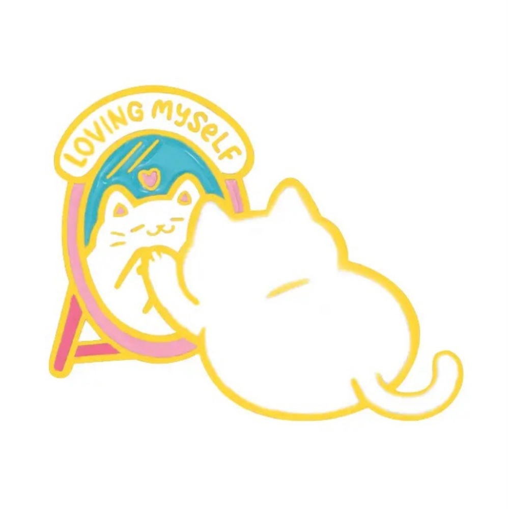 6/$30 Loving Myself Cat Mirror Reflection Enamel Pin